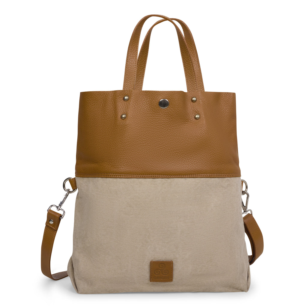 LEATHER CANVAS HANDBAG ISOLOTTO CUOIO