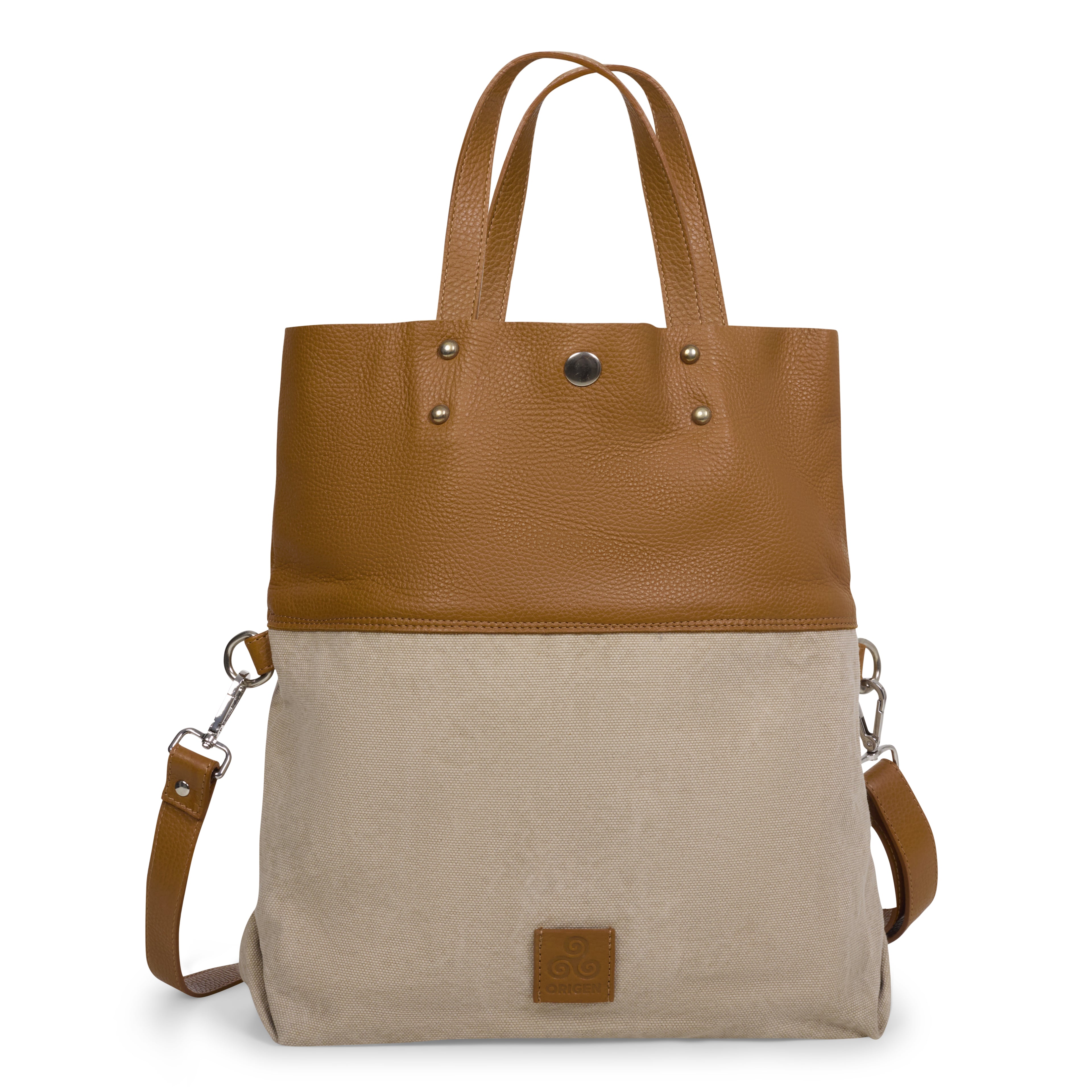 LEATHER CANVAS HANDBAG ISOLOTTO CUOIO