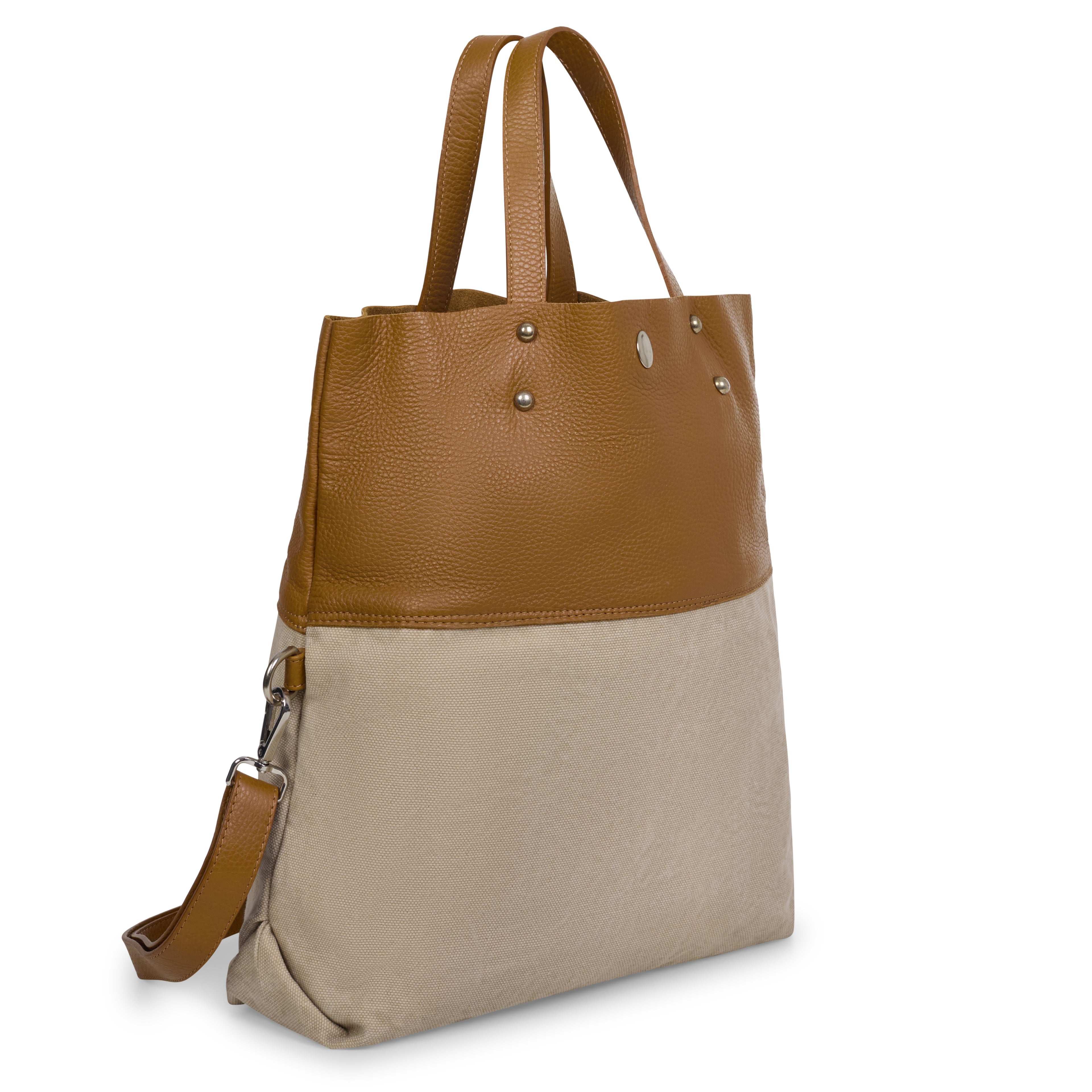 LEATHER CANVAS HANDBAG ISOLOTTO CUOIO