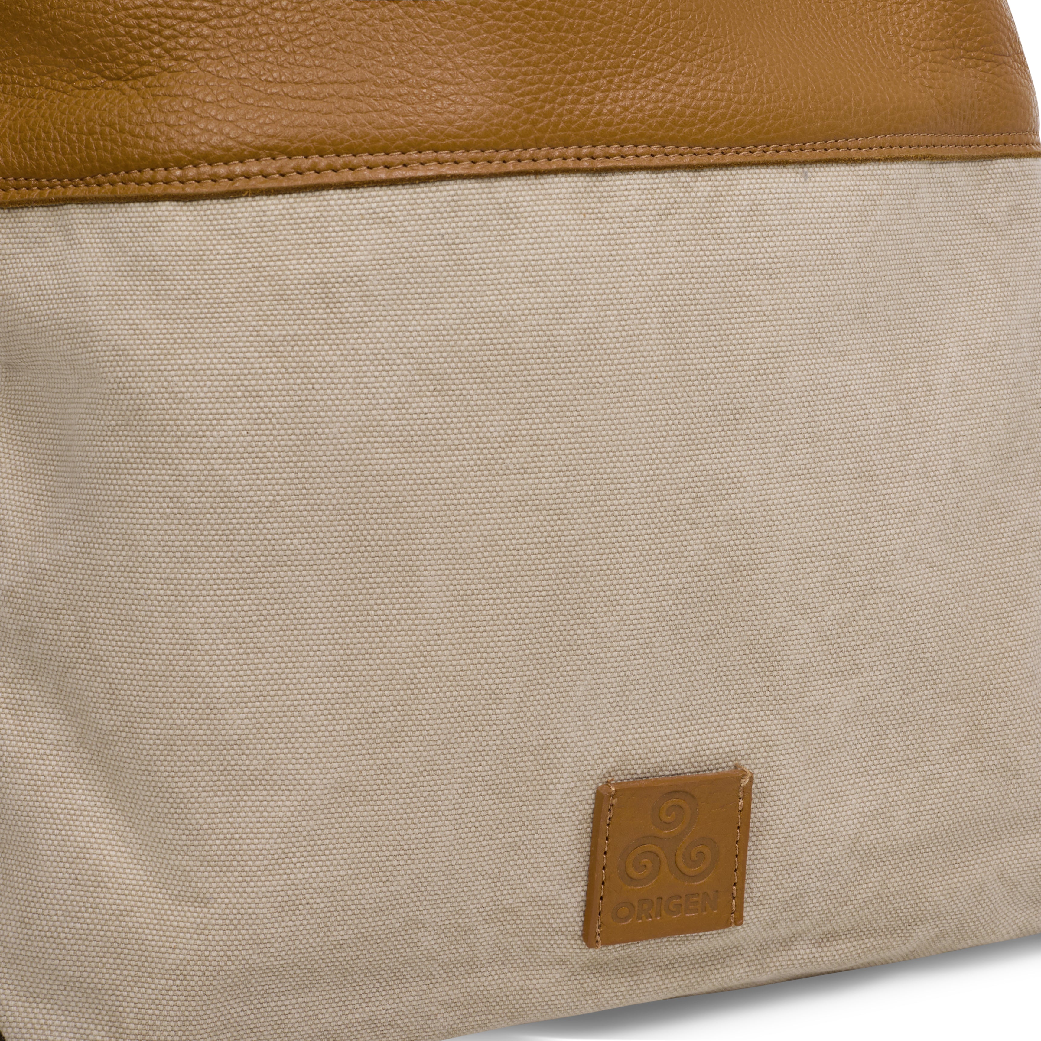 LEATHER CANVAS HANDBAG ISOLOTTO CUOIO