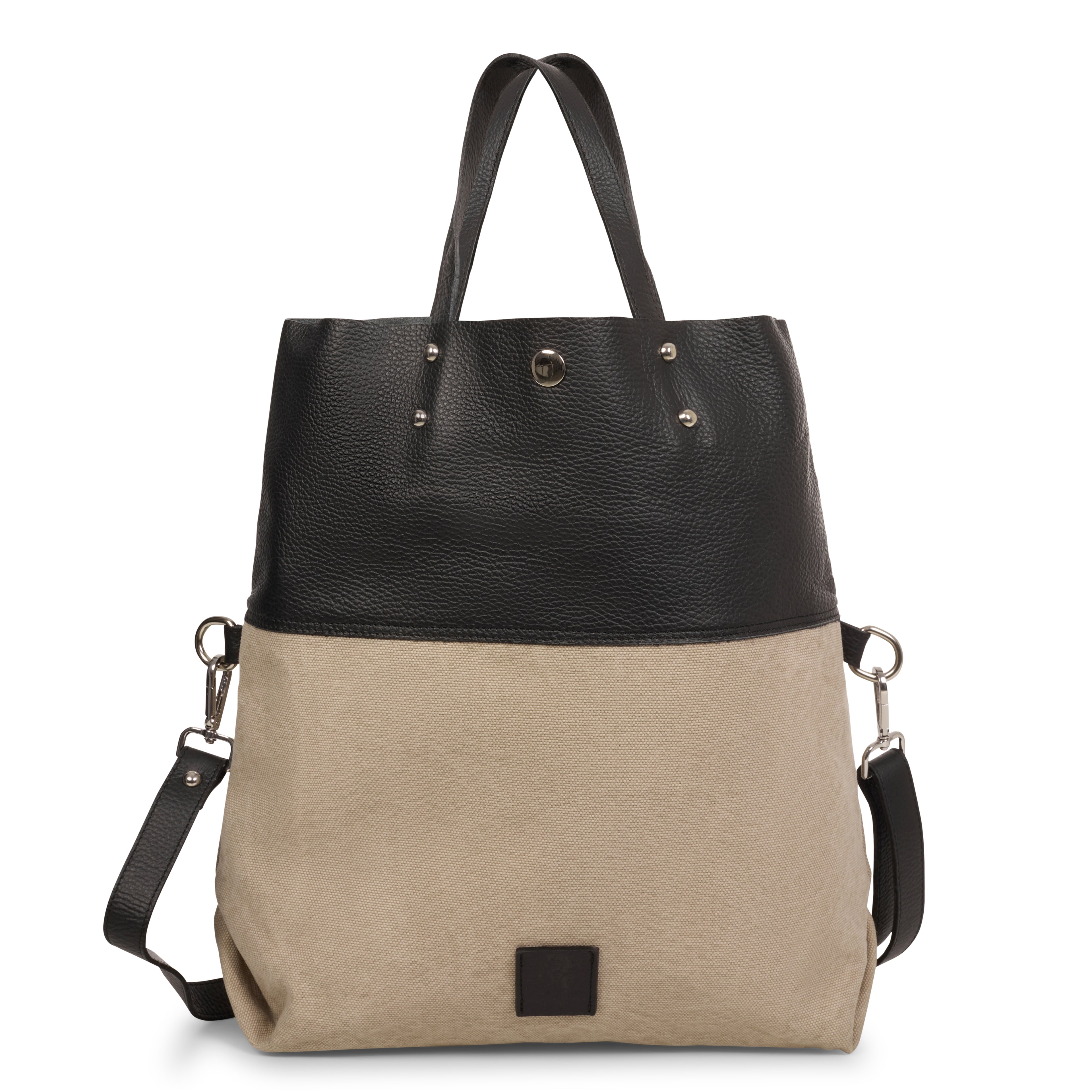 LEATHER CANVAS HANDBAG ISOLOTTO NERO