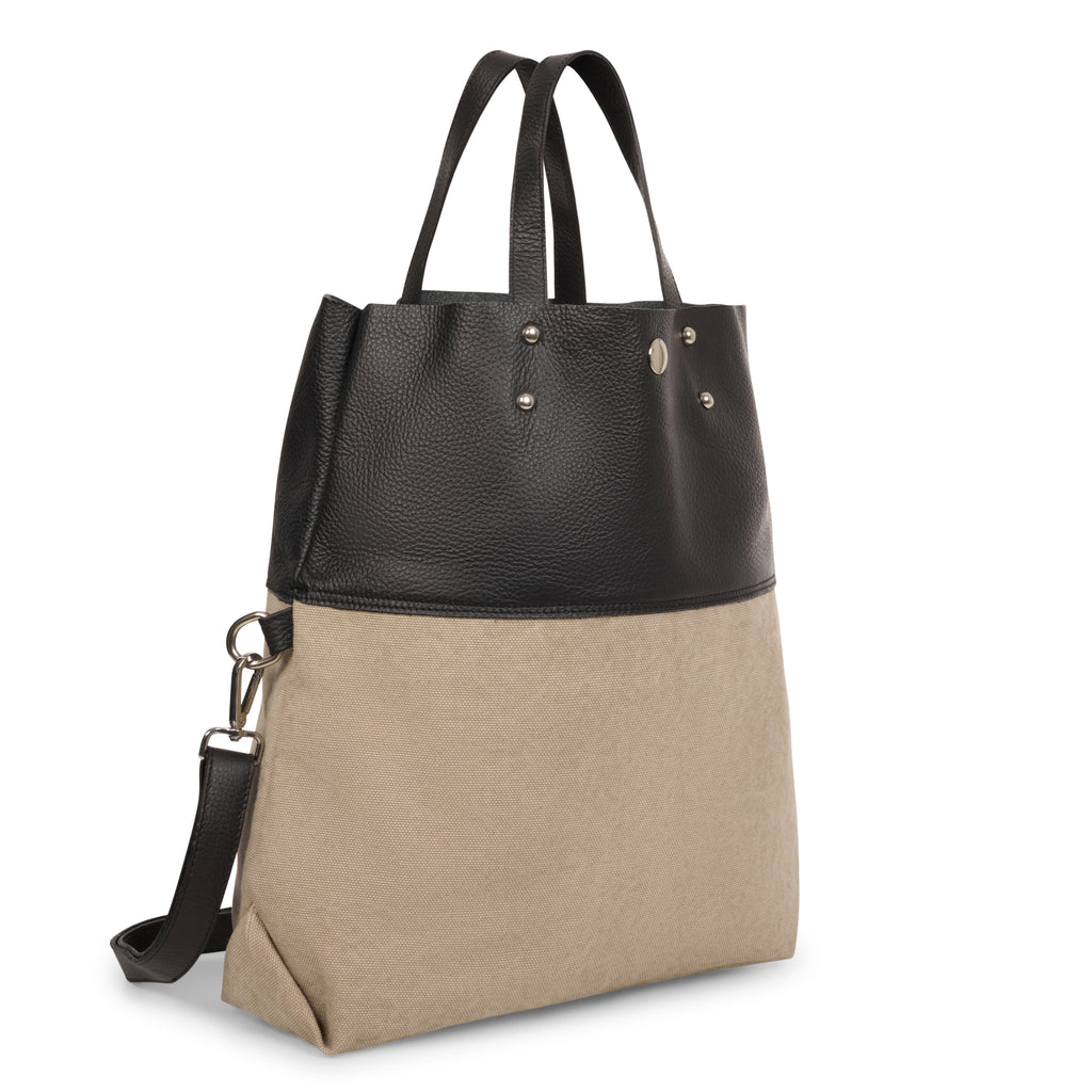 LEATHER CANVAS HANDBAG ISOLOTTO NERO