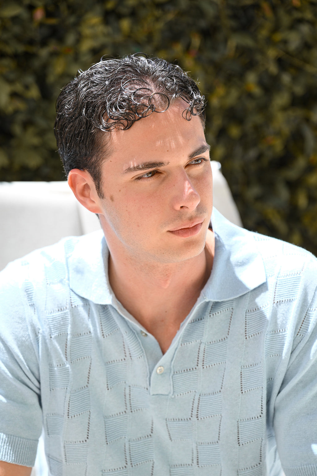 POLO FABIO CELESTE COTTON/LINEN