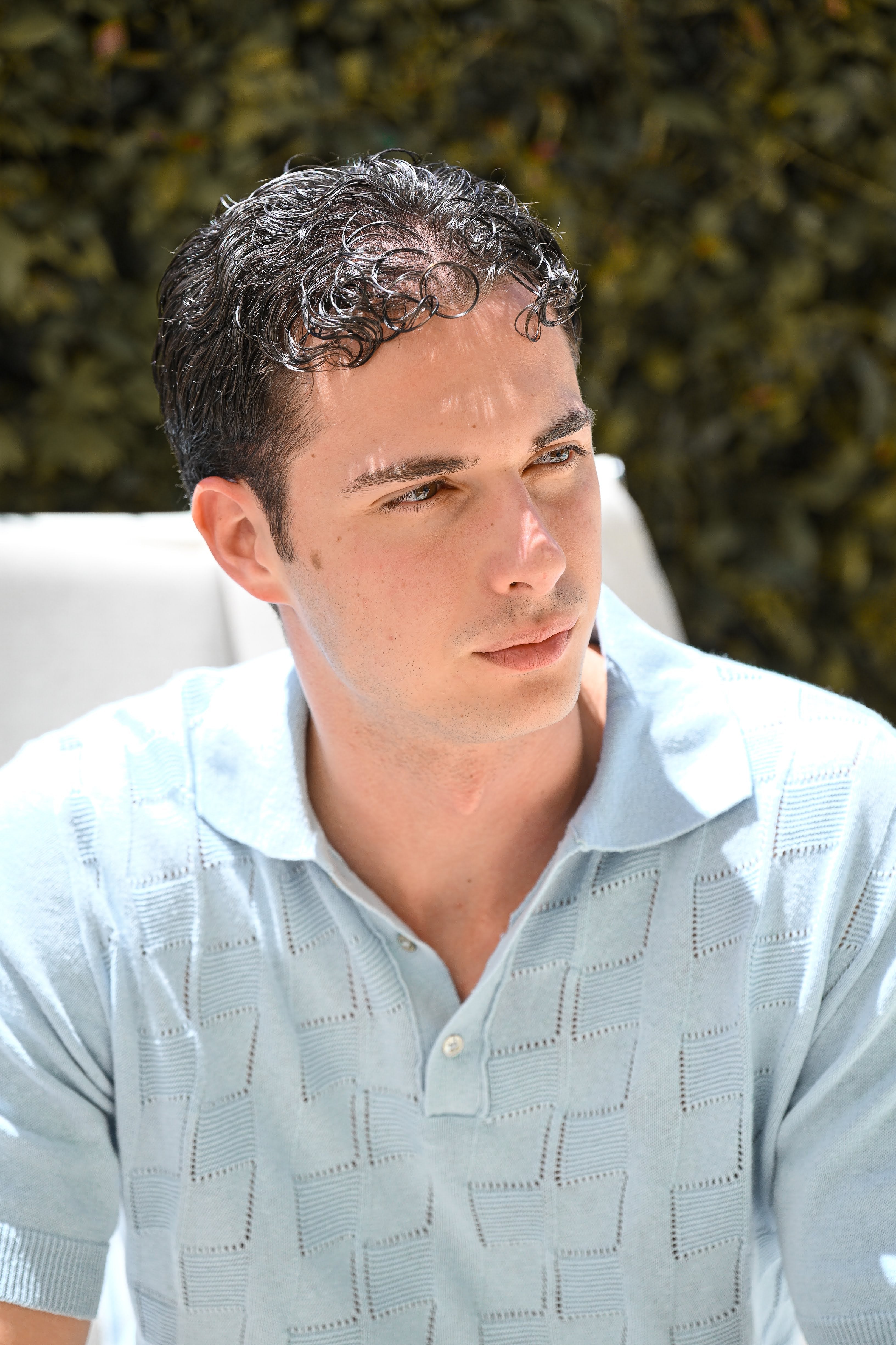 POLO FABIO CELESTE COTTON/LINEN