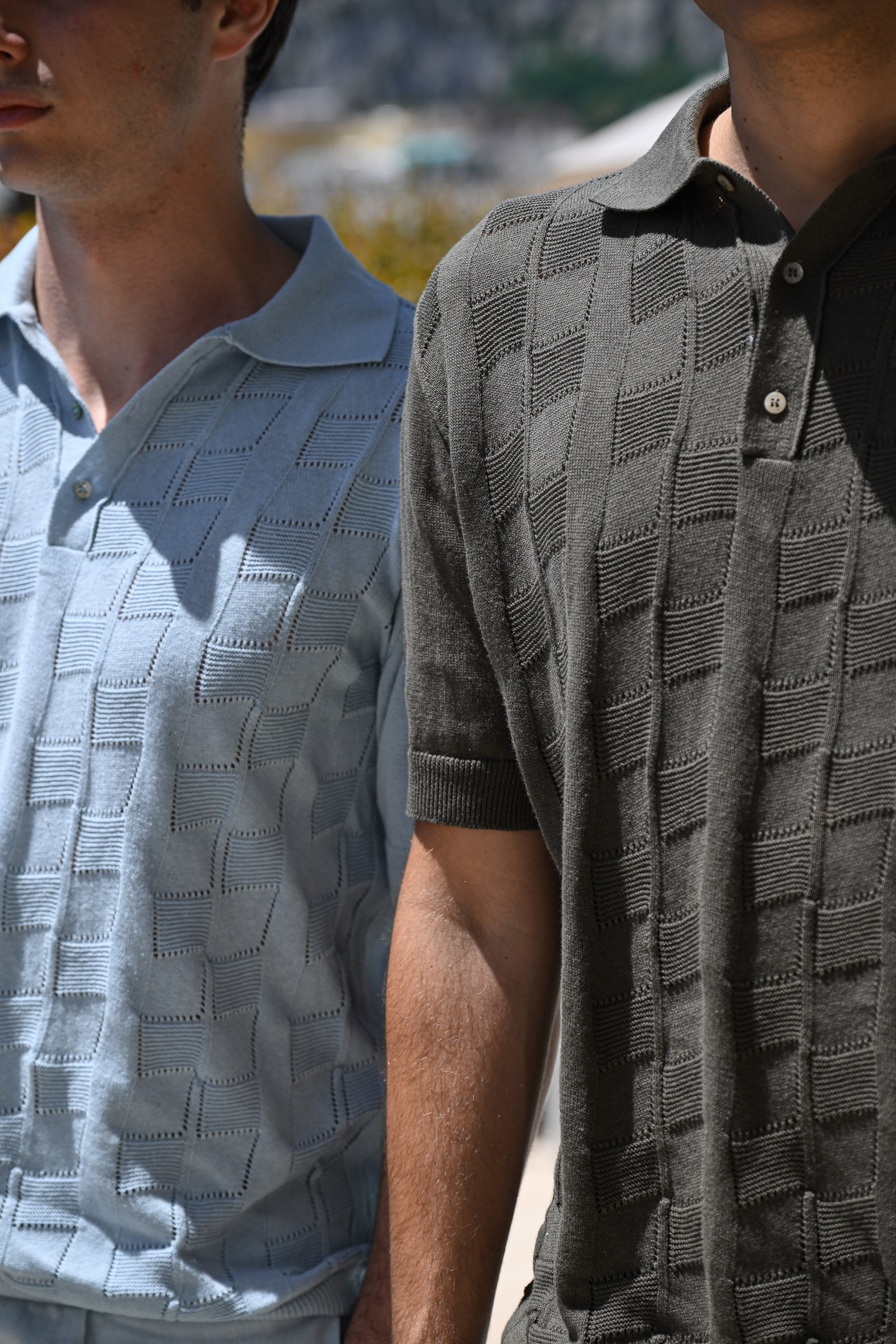 POLO FABIO CELESTE COTTON/LINEN