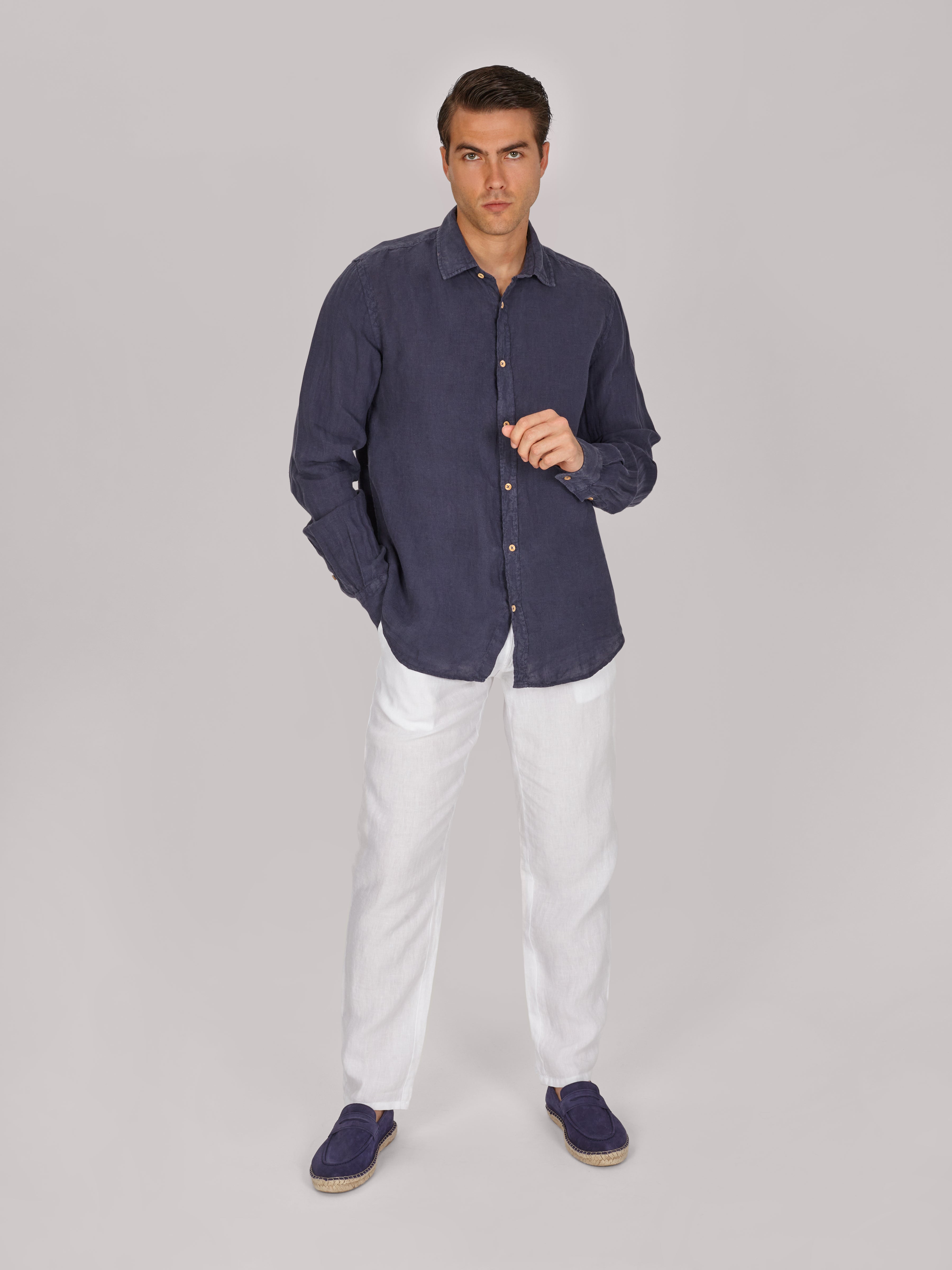 CAMICIA VITTO NAVY LINEN