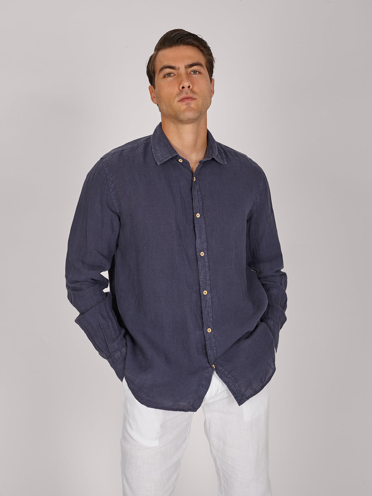 CAMICIA VITTO NAVY LINEN