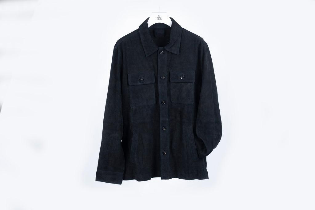 Navy goat suede leather jacket