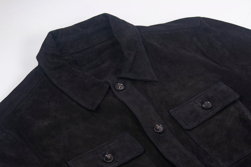Navy goat suede leather jacket