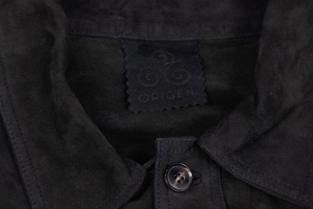 Navy goat suede leather jacket