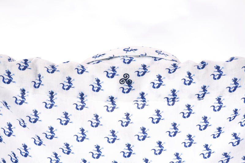 shirt limited edition LIZARD blue linen