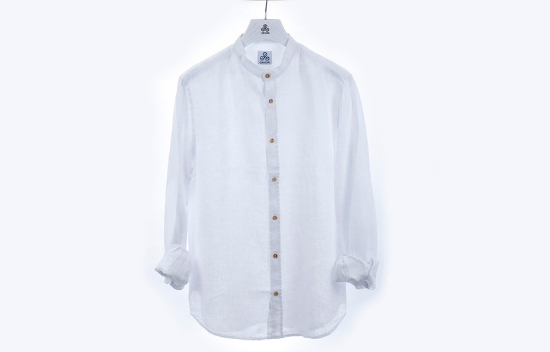 mao collar shirt LINEN WHITE