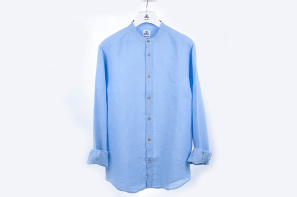 mao collar shirt LINEN LIGHE BLUE