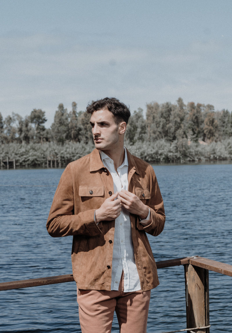 Camel goat suede leather jacket – Origen Man