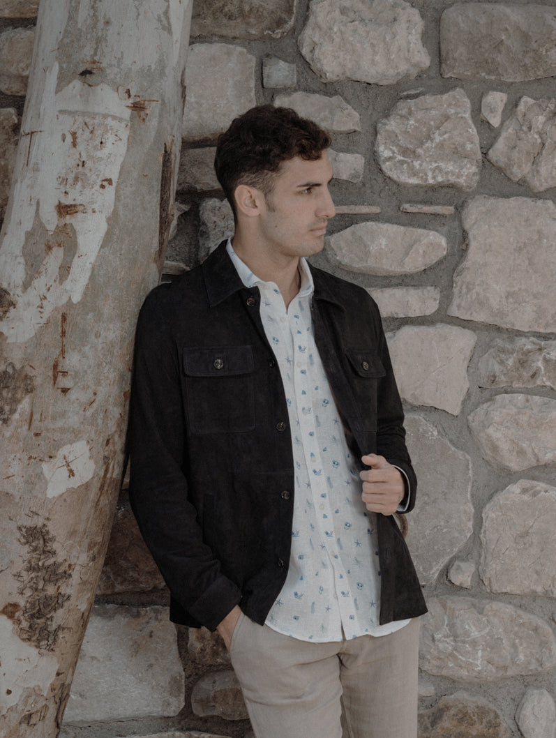 Navy goat suede leather jacket